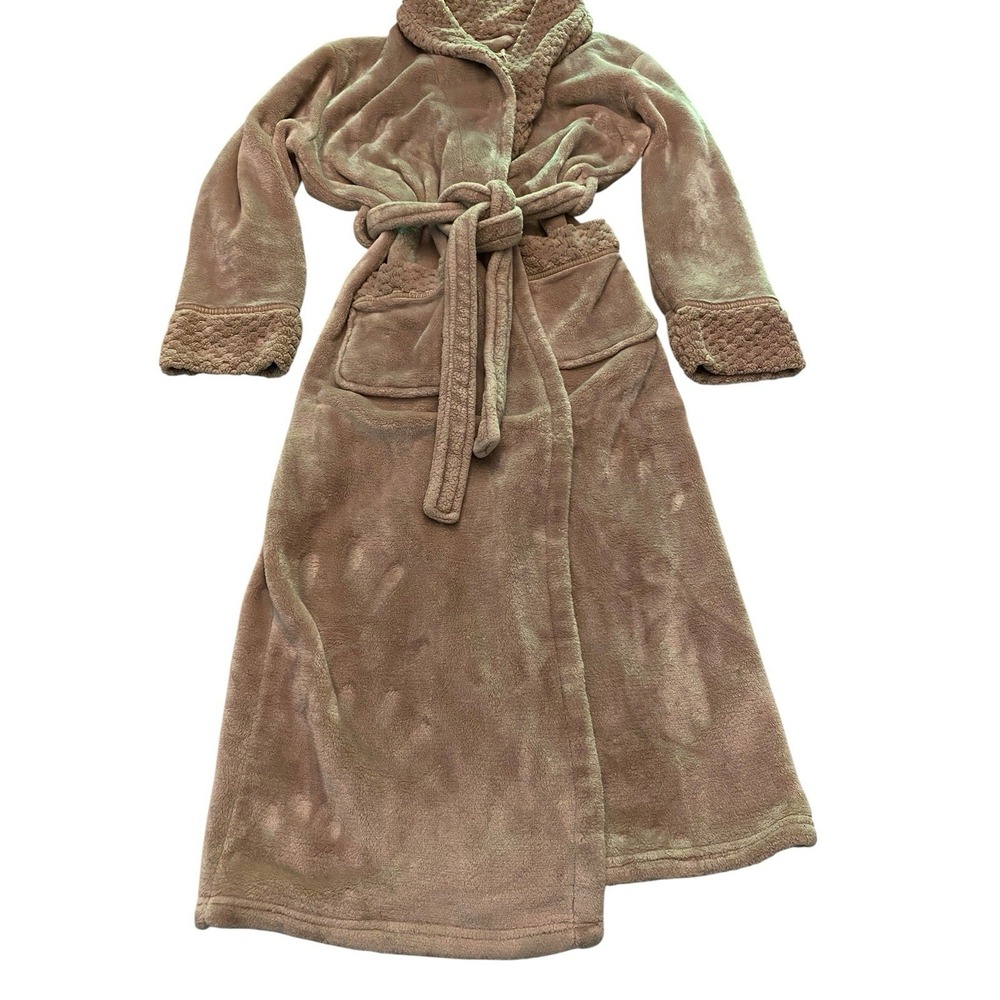 Richie House Womens Plush Fleece Long Robe Small Taupe Brown Belted Pocket
